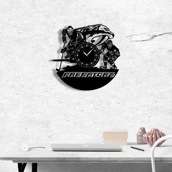 Настінний вініловий годинник Нашвілл Предаторз, діаметр 30см Vinyl-Clock-Nashville Predators-1 фото