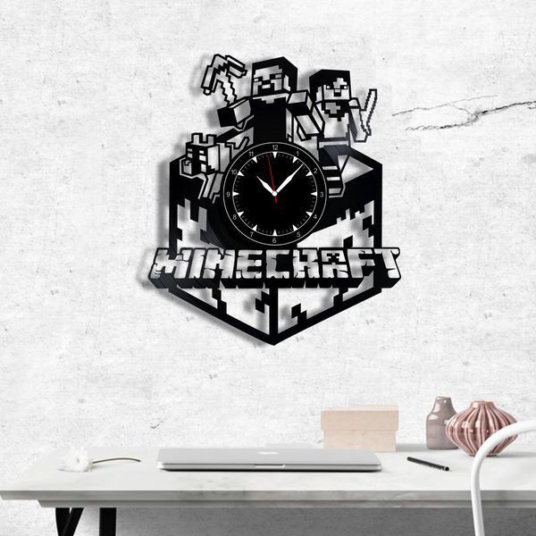 Настінний вініловий годинник Minecraft, діаметр 30см Vinyl-Clock-Minecraft-1 фото