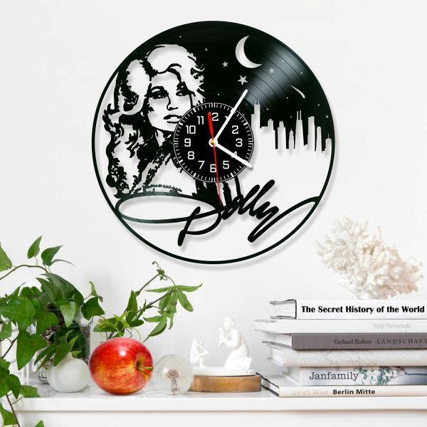 Настінний вініловий годинник Доллі Партон, діаметр 30см Vinyl-Clock-Dolly Parton-2 фото