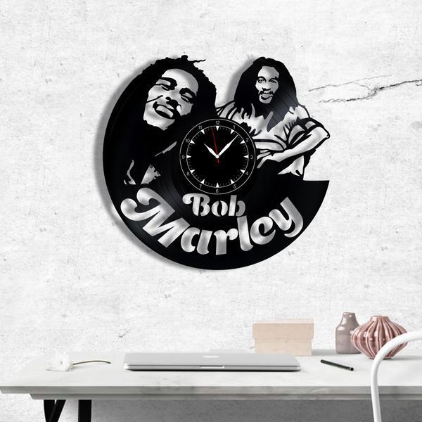 Настінний вініловий годинник Боб Марлі, діаметр 30см Vinyl-Clock-Bob Marley-1 фото