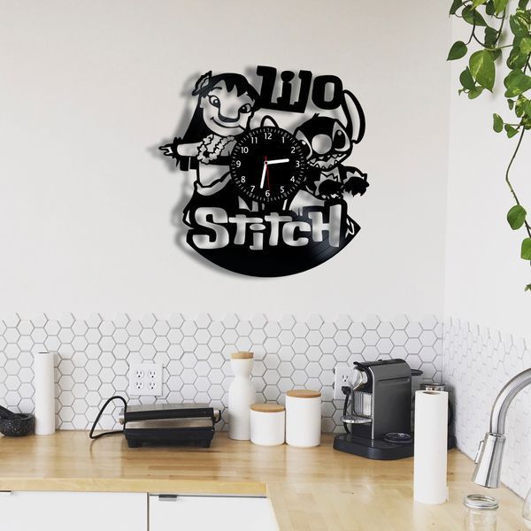 Настінний вініловий годинник Ліло і Стіч, діаметр 30см Vinyl-Clock-C-Lilo & Stitch-2 фото
