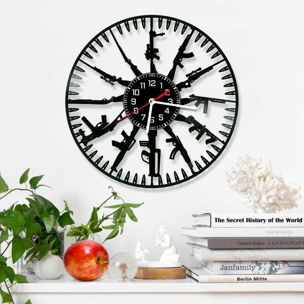 Wall Vinyl Record Clock Gun 12" 124-1-1 photo