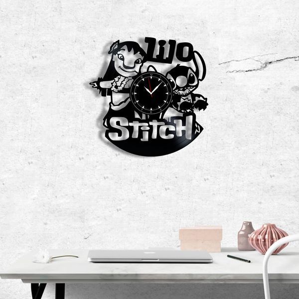 Настінний вініловий годинник Ліло і Стіч, діаметр 30см Vinyl-Clock-C-Lilo & Stitch-2 фото