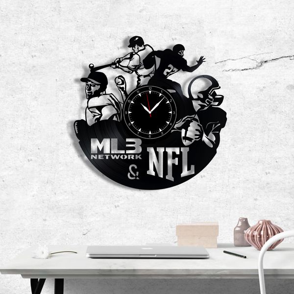 Wall Vinyl Record Clock Baseball and football 12" Vinyl-Clock-Baseball and football-1 photo