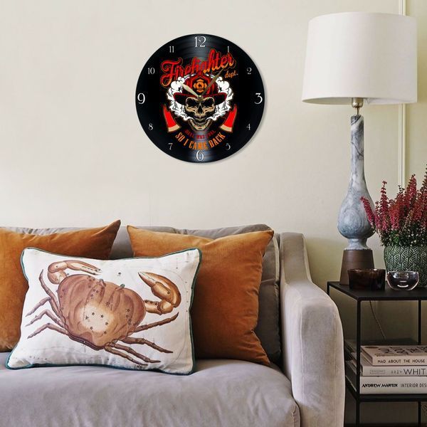 Wall Vinyl Record Clock Firefighter 12" 100-2-1 photo