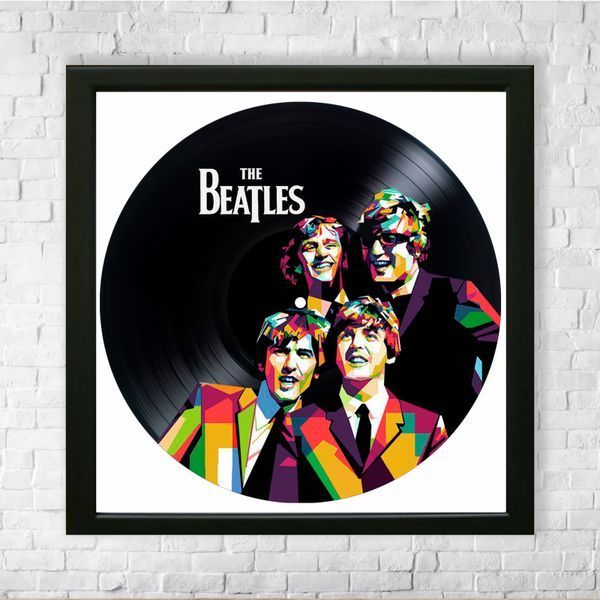 Настінний вініловий декор в дерев'яній рамці The Beatles, розміром 36см 580-4-1 фото