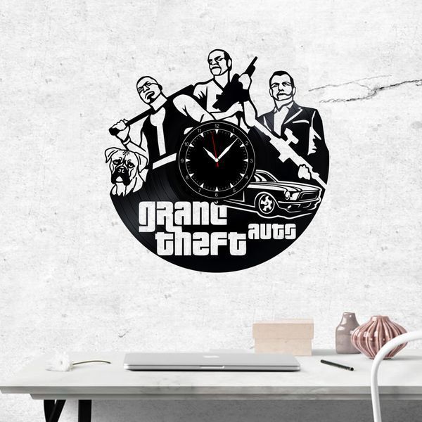 Настінний вініловий годинник GTA, діаметр 30см Vinyl-Clock-GTA-1 фото