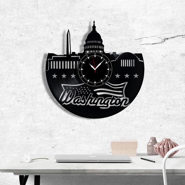 Wall Vinyl Record Clock Washington 12" 39-1-1 photo