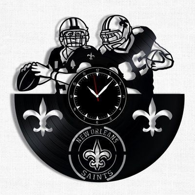 Настінний вініловий годинник Нью-Орлінс Сейнтс, діаметр 30см Vinyl-Clock-New Orleans Saints-1 фото
