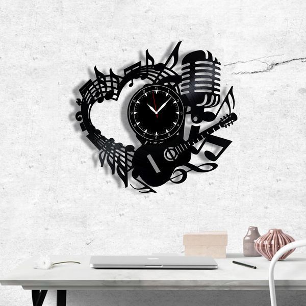 Настінний вініловий годинник Музика, діаметр 30см Vinyl-Clock-Music-1 фото
