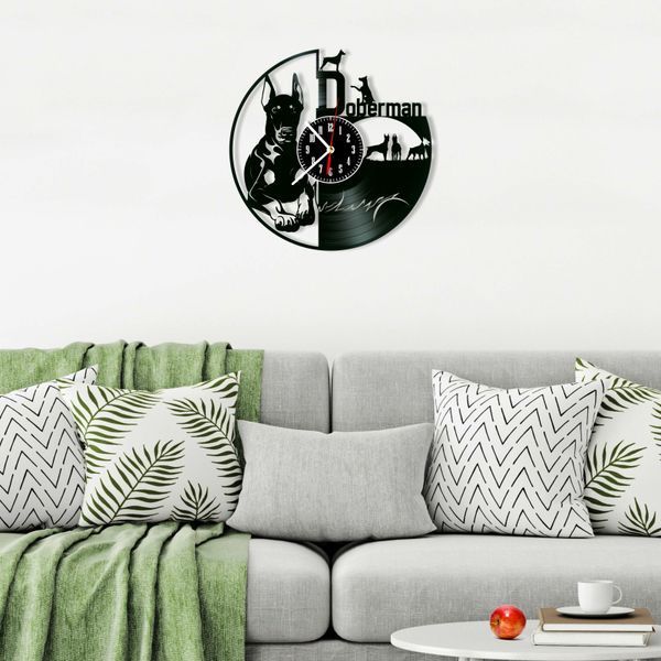 Wall Vinyl Record Clock Doberman 12" 47-1-1 photo