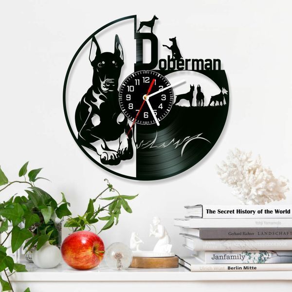 Wall Vinyl Record Clock Doberman 12" 47-1-1 photo