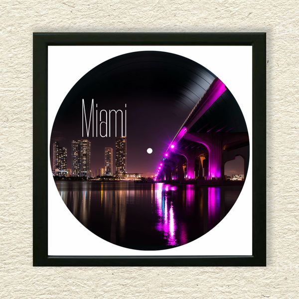 Vinyl Record Decor in a Wooden Frame Miami 14" UF-Frame-Miami-1 photo