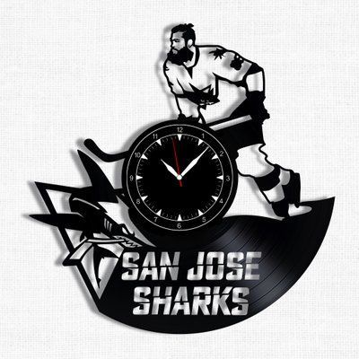 Настінний вініловий годинник Сан-Хосе Шаркс, діаметр 30см Vinyl-Clock-San Jose Sharks-1 фото