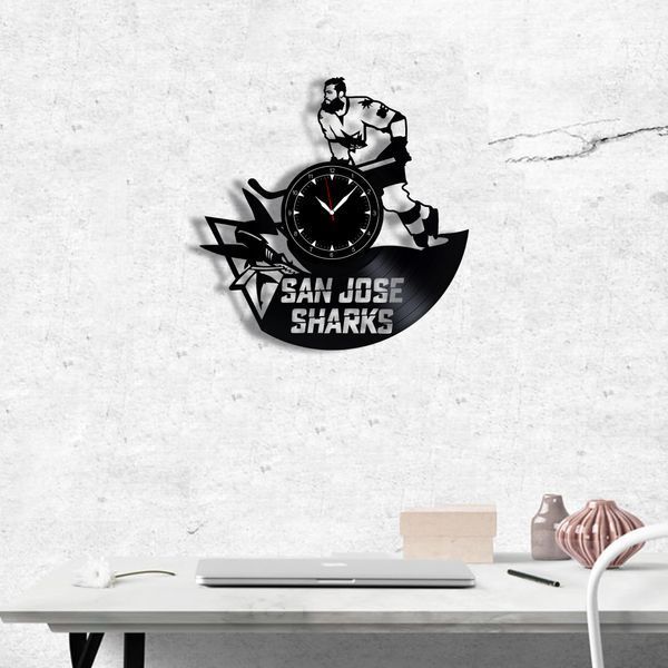 Настінний вініловий годинник Сан-Хосе Шаркс, діаметр 30см Vinyl-Clock-San Jose Sharks-1 фото