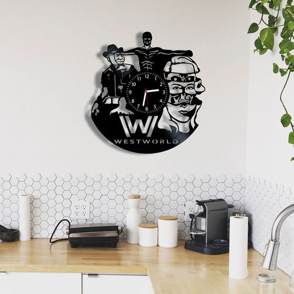 Настінний вініловий годинник Світ Дикого Заходу, діаметр 30см Vinyl-Clock-M-Westworld-1 фото