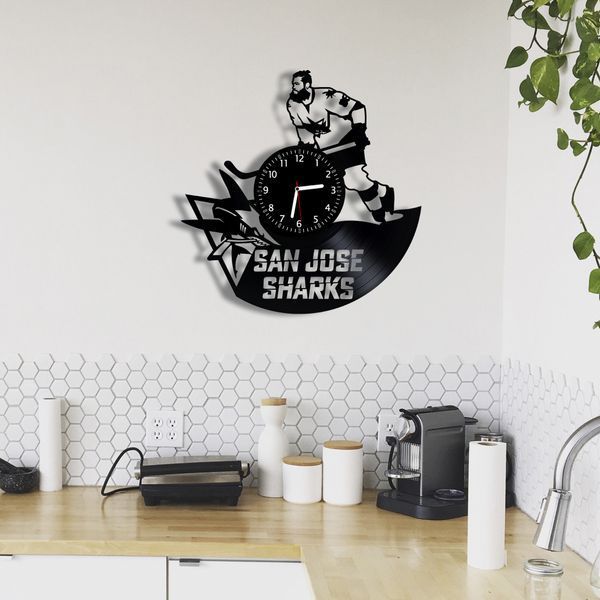 Настінний вініловий годинник Сан-Хосе Шаркс, діаметр 30см Vinyl-Clock-San Jose Sharks-1 фото