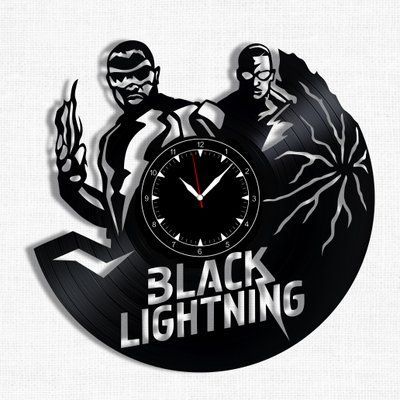 Настінний вініловий годинник Чорна Блискавка, діаметр 30см Vinyl-Clock-Black Lightning-1 фото