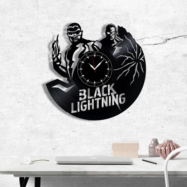 Wall Vinyl Record Clock Black Lightning 12" Vinyl-Clock-Black Lightning-1 photo