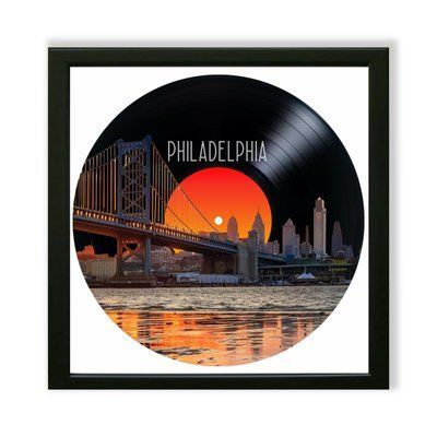 Vinyl Record Decor in a Wooden Frame Philadelphia 14" 32-4-1 photo