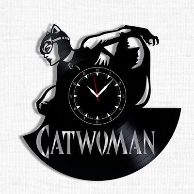Настінний вініловий годинник Жінка-кішка, діаметр 30см Vinyl-Clock-Catwoman-1 фото