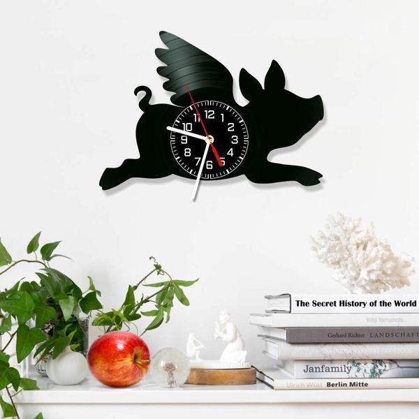 Wall Vinyl Record Clock Flying Pig 12" 130-1-1 photo