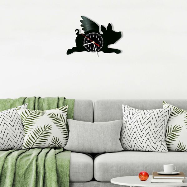 Wall Vinyl Record Clock Flying Pig 12" 130-1-1 photo
