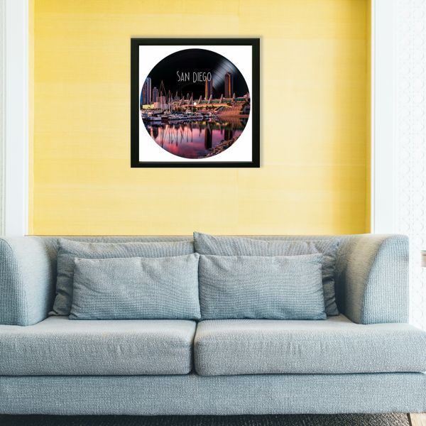 Vinyl Record Decor in a Wooden Frame San Diego 14" 35-4-1 photo