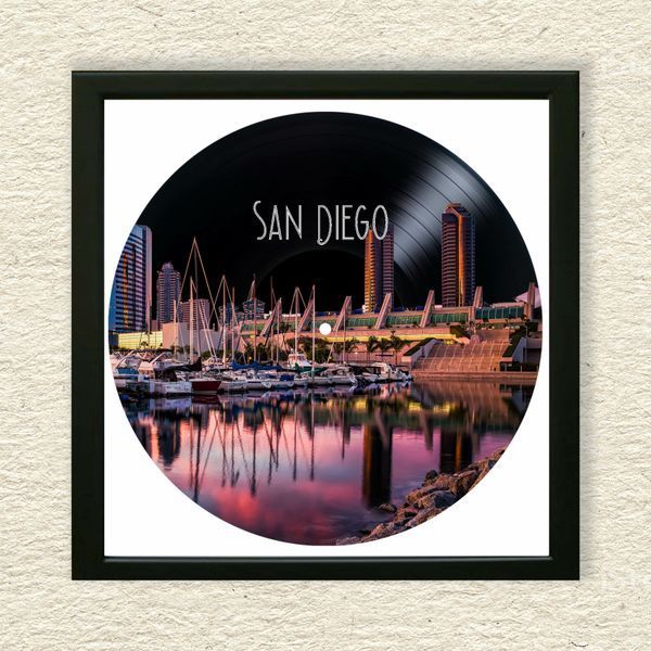 Vinyl Record Decor in a Wooden Frame San Diego 14" 35-4-1 photo