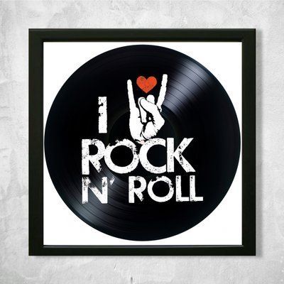 Настінний вініловий декор в дерев'яній рамці Love Rock n roll, розміром 36см 552-4-1 фото