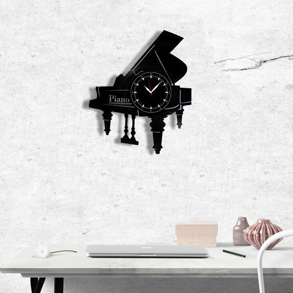 Настінний вініловий годинник Піаніно, діаметр 30см Vinyl-Clock-Piano-1 фото
