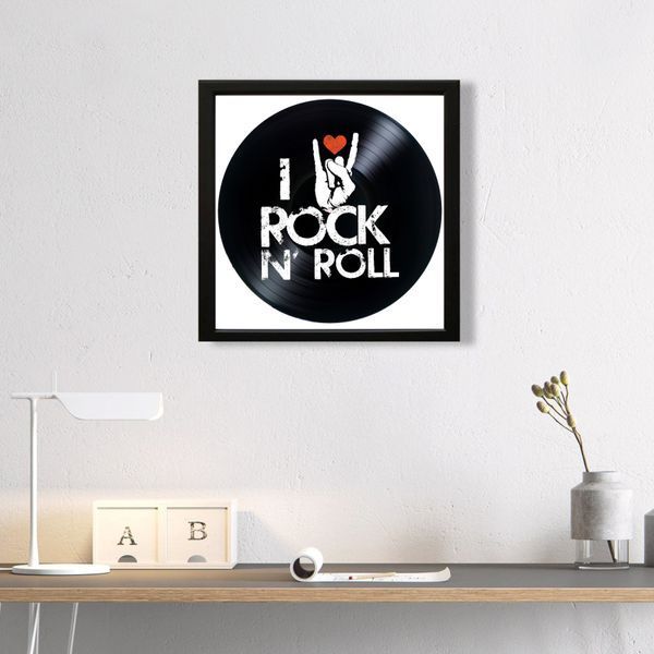 Vinyl Record Decor in a Wooden Frame Love Rock n roll 14" 552-4-1 photo