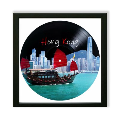 Vinyl Record Decor in a Wooden Frame Hong Kong 14" UF-Frame-Hong Kong-1 photo