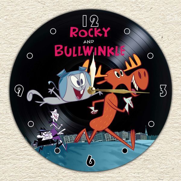 Wall Vinyl Record Clock Rocky and Bullwinkle 12" UF-Clock-C-Rocky and Bullwinkle-2 photo