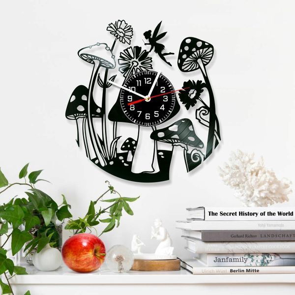 Wall Vinyl Record Clock Mushrooms 12" 132-1-1 photo