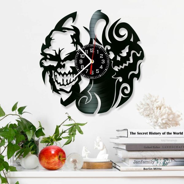 Wall Vinyl Record Clock Skull 12" 134-1-1 photo
