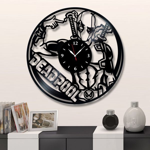 Настінний вініловий годинник Дедпул, діаметр 30см Vinyl-Clock-Deadpool-4 фото