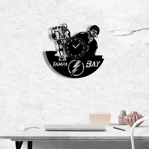 Настінний вініловий годинник Тампа-Бей Лайтнінг, діаметр 30см Vinyl-Clock-Tampa Bay Lightning-1 фото