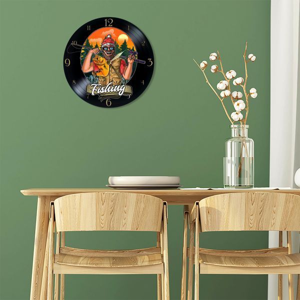 Wall Vinyl Record Clock Fishing 12" 119-2-1 photo