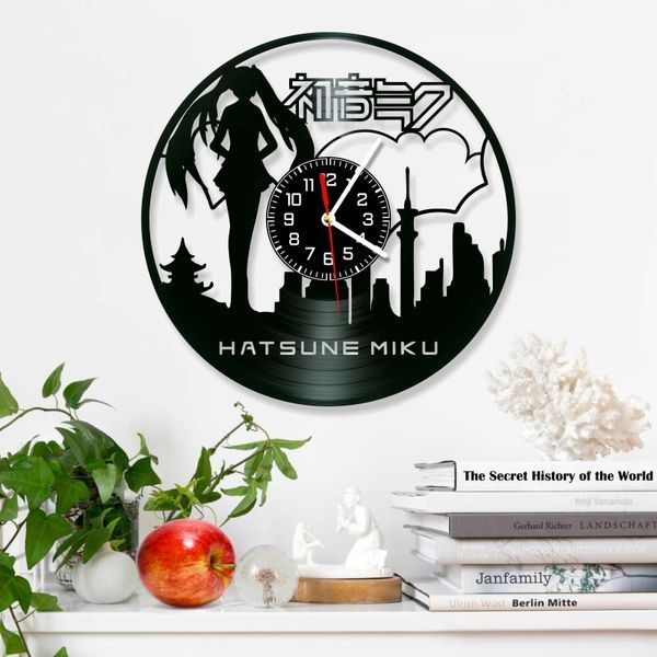 Настінний вініловий годинник Хацуне Міку&nbsp;, діаметр 30см Vinyl-Clock-Hatsune Miku-1 фото