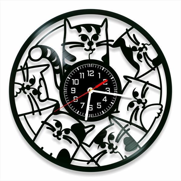 Wall Vinyl Record Clock Cats 12" 71-1-1 photo