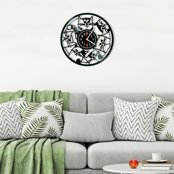 Wall Vinyl Record Clock Cats 12" 71-1-1 photo