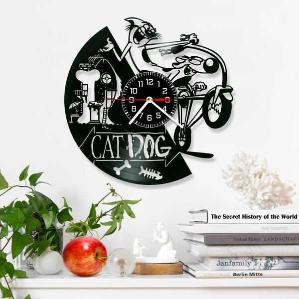 Настінний вініловий годинник КітПес, діаметр 30см Vinyl-Clock-C-CatDog-2 фото