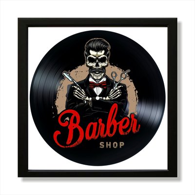 Vinyl Record Decor in a Wooden Frame Barber Shop 14" UF-Frame-Barber Shop-2 photo