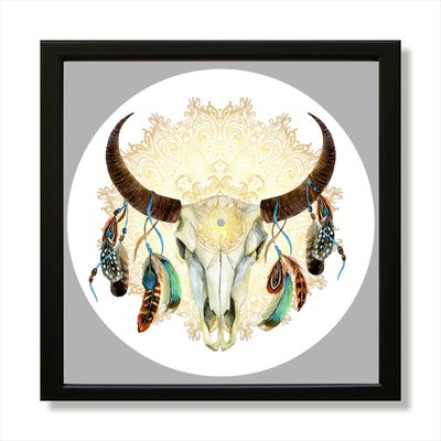 Vinyl Record Decor in a Wooden Frame Cow Skull Head 14" UF-Frame-Cow Skull Head-1 photo