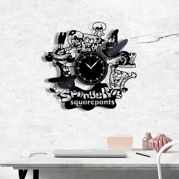 Настінний вініловий годинник Губка Боб Квадратні Штани, діаметр 30см Vinyl-Clock-C-SpongeBob-1 фото