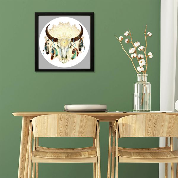 Vinyl Record Decor in a Wooden Frame Cow Skull Head 14" UF-Frame-Cow Skull Head-1 photo