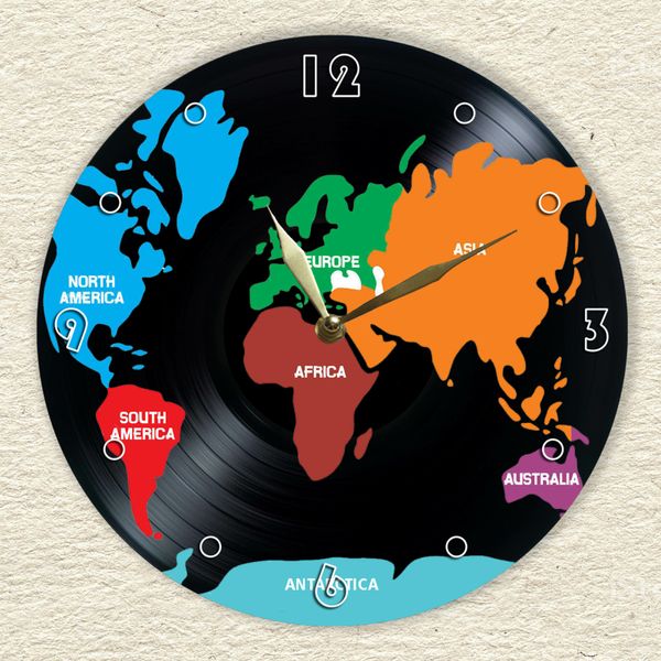 Wall Vinyl Record Clock Continents 12" UF-Clock-Continents-3 photo