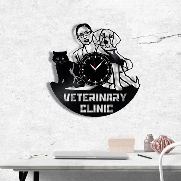 Wall Vinyl Record Clock Veterinary Clinic 12" 112-1-1 photo