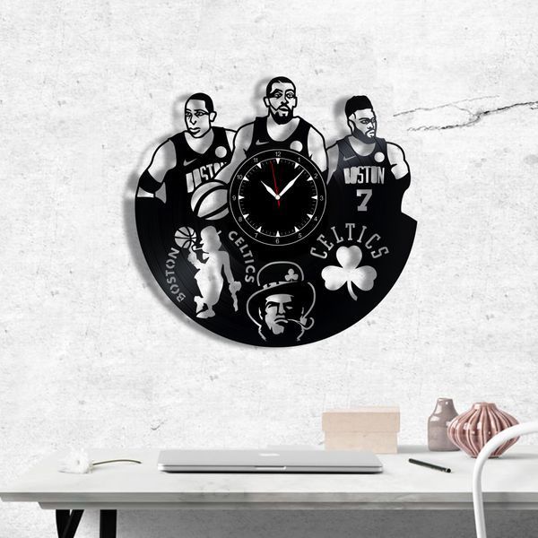 Настінний вініловий годинник Бостон Селтікс, діаметр 30см Vinyl-Clock-Boston Celtics-1 фото